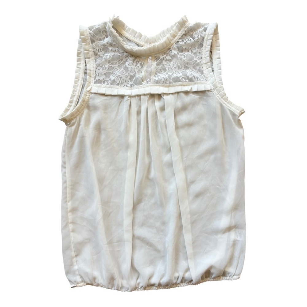 Charming Charlies Lace Blouse Sz M Ivory Lace Yoke Sleeveless Pleated Sheer Top